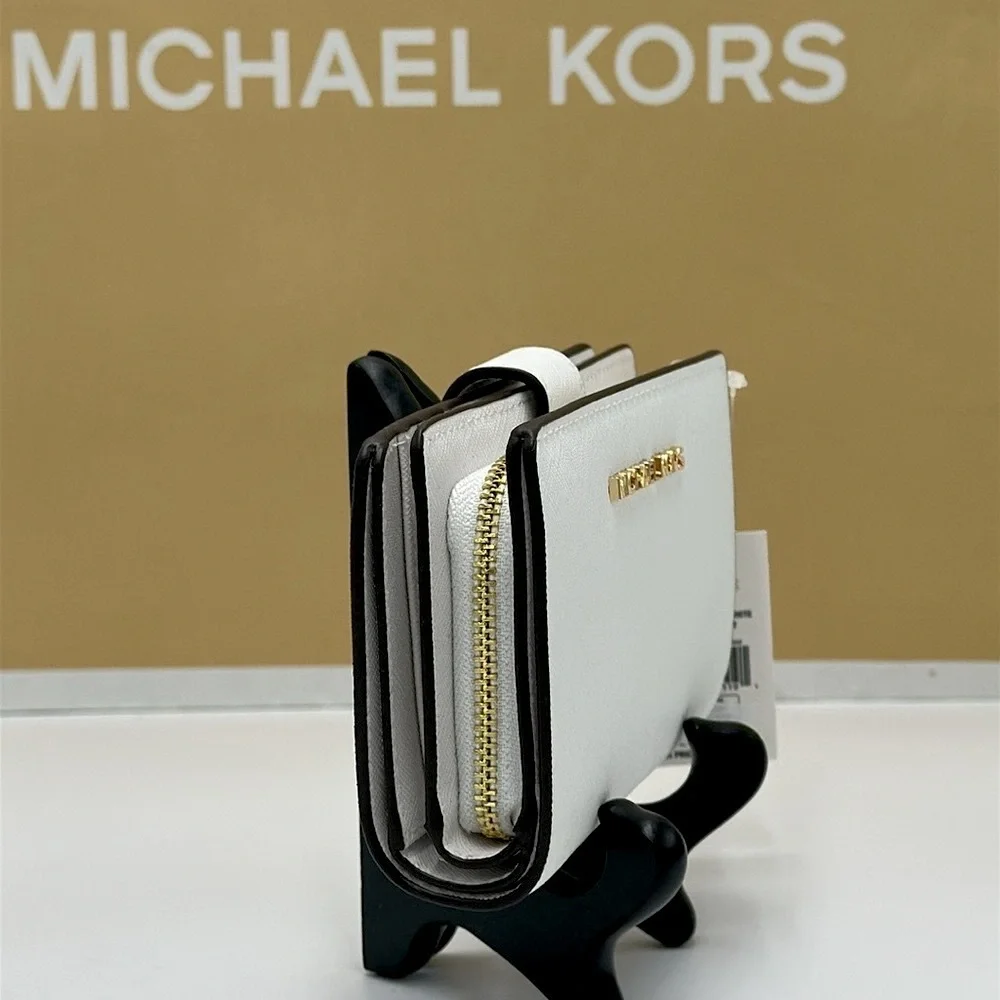 Michael Medium Crossgrain Leather Bifold Wallet Optic White  NWT